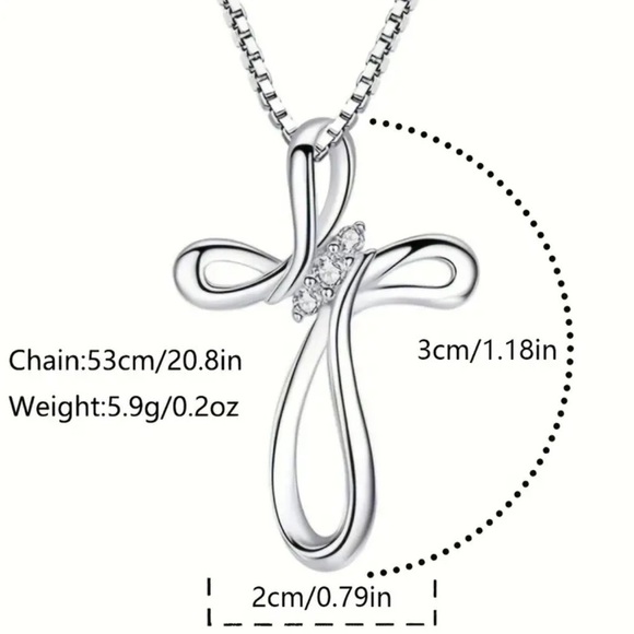 Cross Pendant Necklace Rhinestone Center - Picture 3 of 10